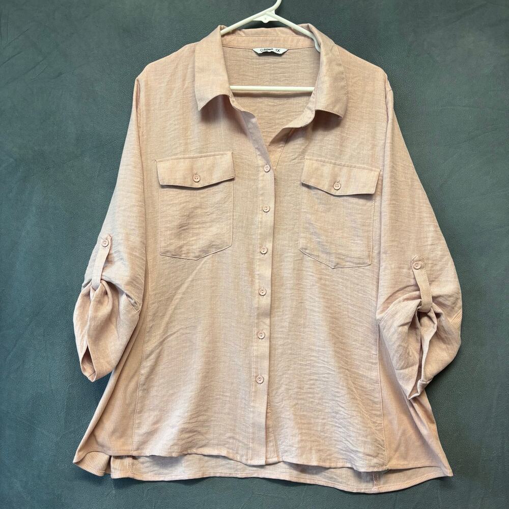 Karen Scott Ci Sono Blush Button Up Blouse 1X Soft Minimalist Work Office Plus